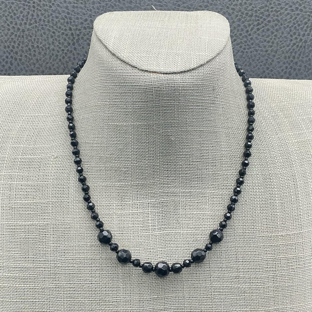 Trifari Necklace Black‎ Faceted Beaded Lobster Clasp Womens Statement Jewelry